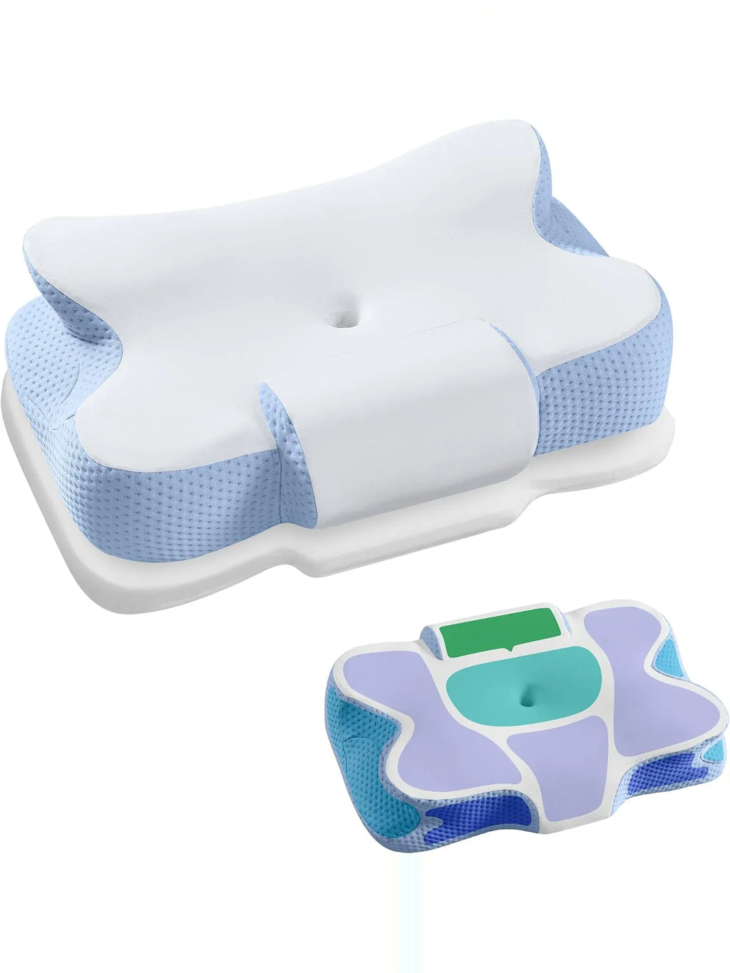 Oreiller ergonomique japonais, vue d'ensemble avec coupe des cinq zones